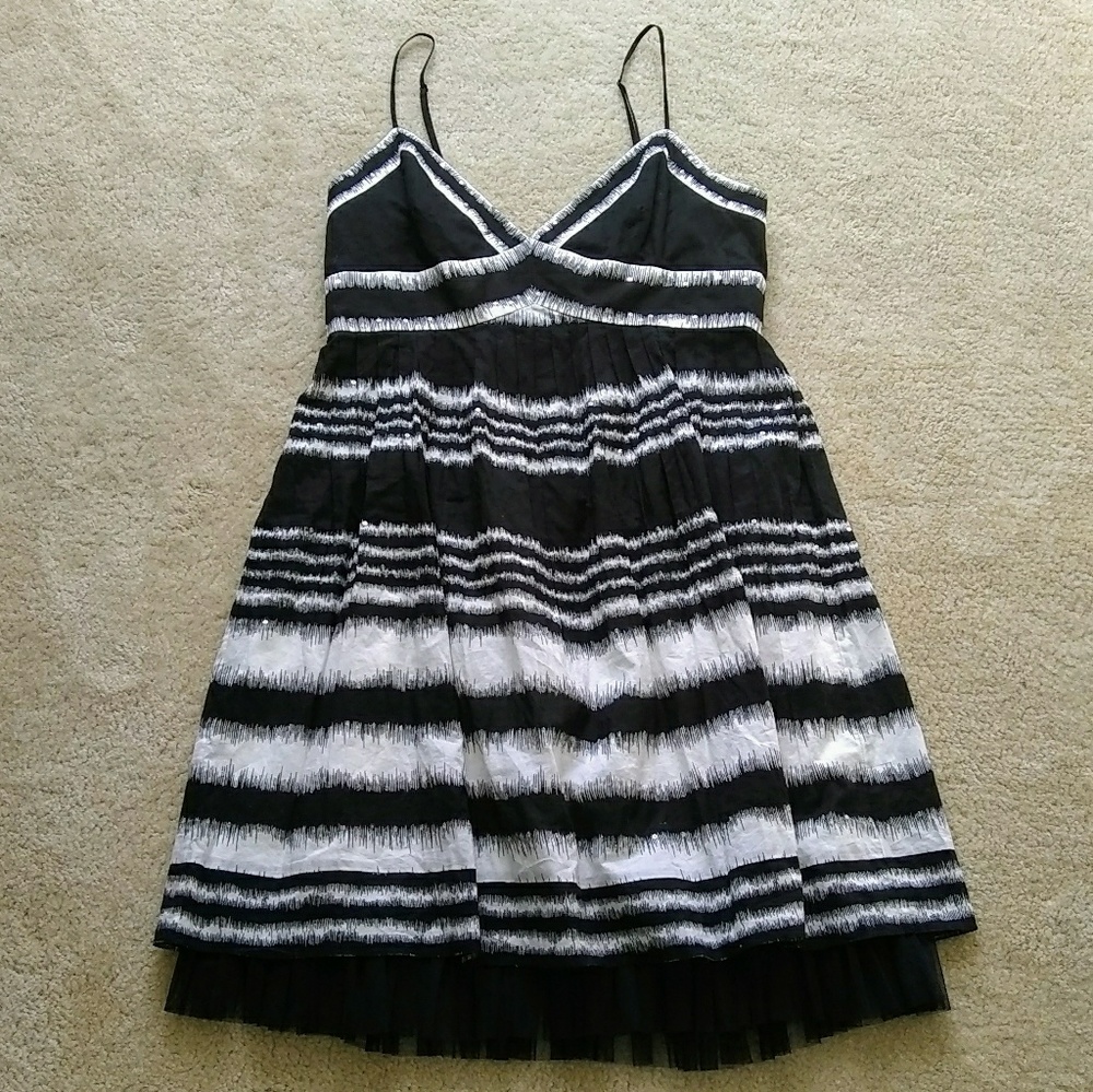 BCBGMaxAzria Black and White Striped Midi Dress